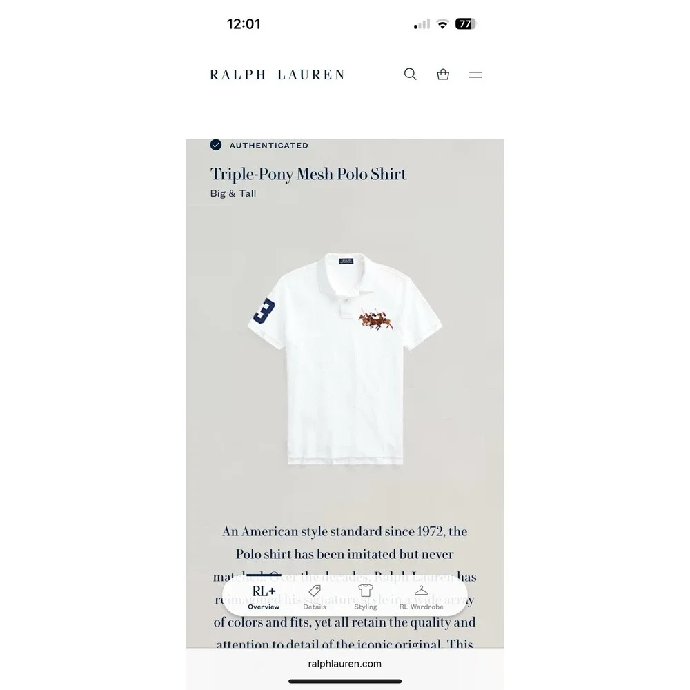 Polo Ralph Lauren Mens 4XLT White Triple Pony 3‎ Mesh Polo Shirt Christmas NEW